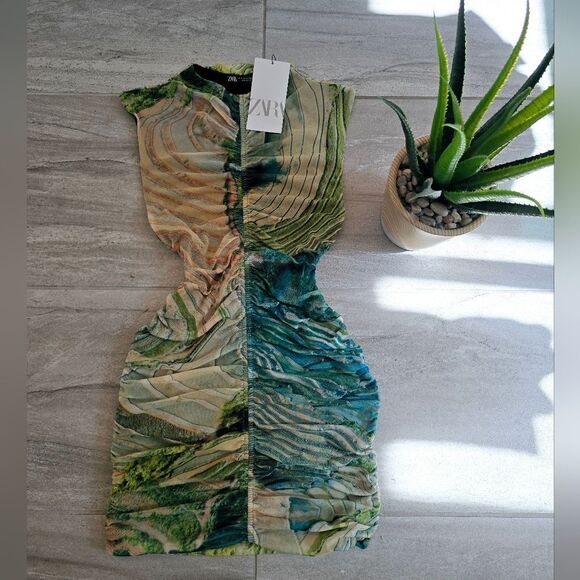 Nwt ZARA PRINTED TULLE DRESS GREEN - Picture 16 of 16